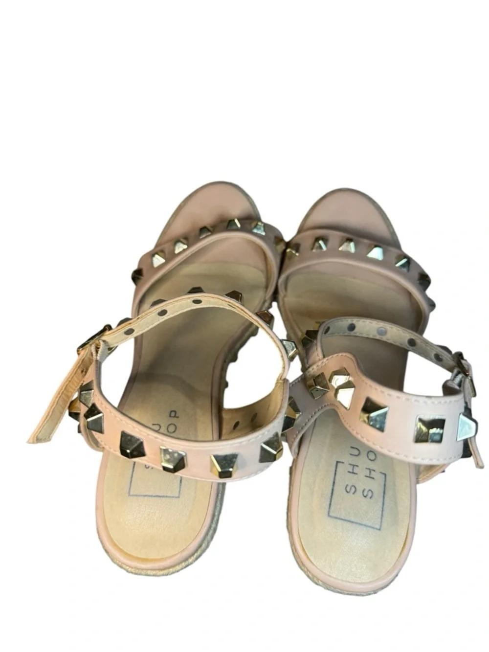 7.5 Gold Studded Wedge Sandals Nude Pink Espadrille Shu Shop Chic Miami Vacation